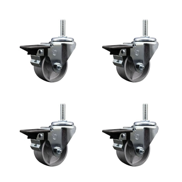 3 Inch Semi Steel Wheel Swivel 58 Inch Threaded Stem Caster Set with Brake SCC